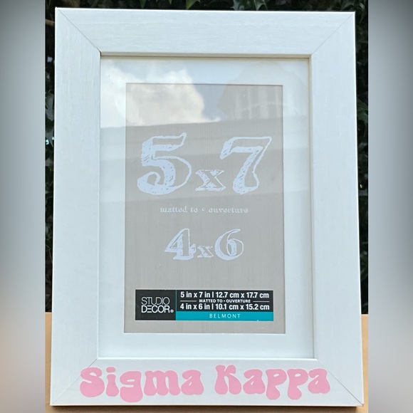 New White Wood Frame with Pink Sigma Kappa 5x7 w/o 4x6 w Mat Sorority Sisterhood - Picture 1 of 5